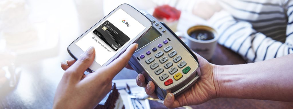 Paying for coffee by mobile phone using Google Pay